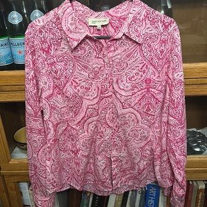 Jones New York pink print button down with collar